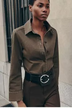 Приталенная рубашка ZARA, хаки