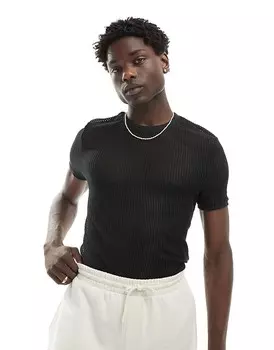 Приталенная сетчатая футболка в черную полоску ASOS DESIGN