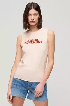 Приталенная спортивная футболка класса люкс без рукавов с принтом Superdry, розовый