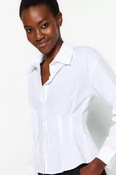 Приталенная тканая рубашка цвета экрю Trendyol