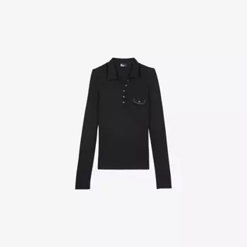 Приталенная тканая рубашка-поло с длинными рукавами и накладным карманом The Kooples, черный