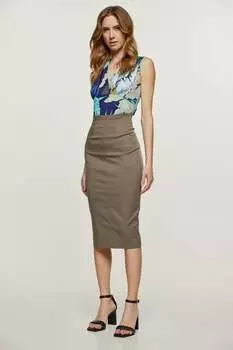 Приталенная юбка миди оливкового цвета Conquista, зеленый