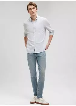 Приталенная зеленая однотонная мужская рубашка M020579-71787_РУБАШКА С ДЛИННЫМ РУКАВОМ Mavi, зеленый