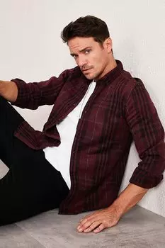 Приталенная зимняя рубашка в клетку с длинными рукавами CF21W112844 Buratti, бургундия