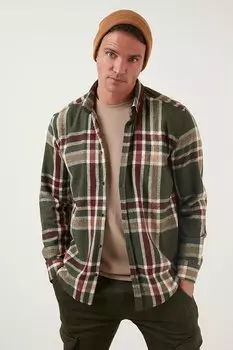 Приталенная зимняя рубашка в клетку с длинными рукавами CF21W112844 Buratti, бежевый-хаки
