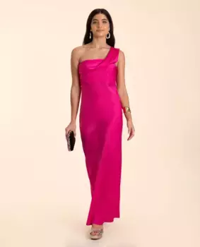 Приталенное атласное платье миди The-Are, цвет Fucsia