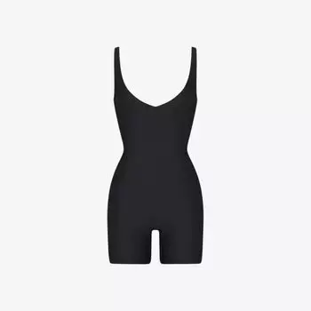 Приталенное боди из эластичного хлопка с глубоким вырезом Skims, оникс