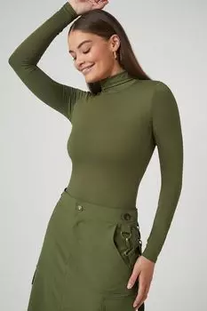 Приталенное боди с воротником-стойкой Forever 21, кипарис