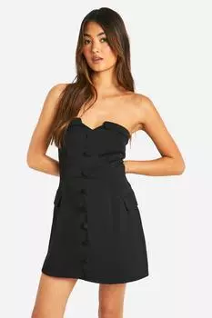 Приталенное мини-платье бандо на пуговицах спереди boohoo, черный