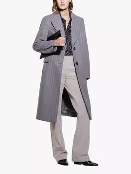 Приталенное однобортное шерстяное пальто в тонкую полоску из смесовой шерсти SISLEY, серый