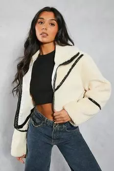 Приталенное пальто Borg с контрастными вставками MISSPAP, белый