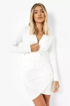 Приталенное платье-блейзер с запахом boohoo, белый