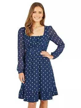 Приталенное платье для фигуристки с принтом из фольги mela london Yumi, темно-синий