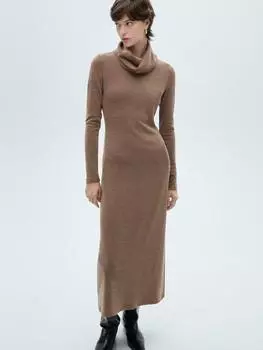 Приталенное платье-джемпер с круглым вырезом от джино Mango, коричневый