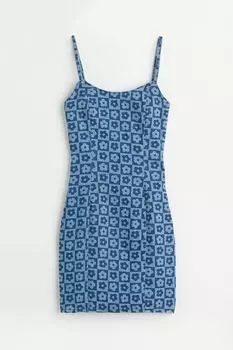 Приталенное платье H&M, светло-синий деним/цветочный