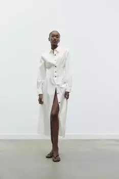 Приталенное платье из поплина ZARA, белый