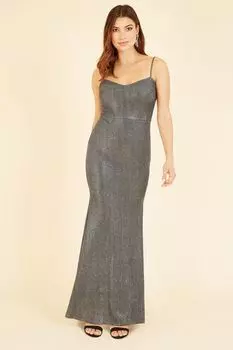 Приталенное платье макси на бретелях Mela, серебряный