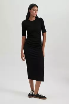 Приталенное платье миди Defacto, черный