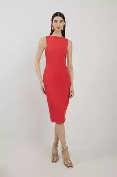 Приталенное платье миди из эластичного крепа со вставками Karen Millen, красный