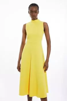 Приталенное платье миди из эластичной ткани с высоким воротником и завязками Karen Millen, желтый