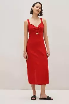 Приталенное платье миди из смесового льна Next, красный