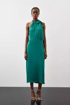 Приталенное платье миди-карандаш с атласной спинкой и цепочкой на спине Karen Millen, зеленый