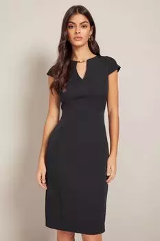 Приталенное платье миди с короткими рукавами и V-образным вырезом с металлическим декором Friends Like These, черный