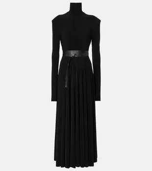 Приталенное платье миди с водолазкой и поясом Norma Kamali, черный