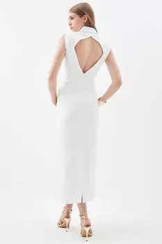 Приталенное платье-пиджак с открытой спиной макси Karen Millen, белый
