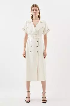 Приталенное платье-рубашка миди с поясом в практичном стиле Karen Millen, белый