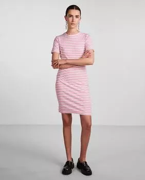 Приталенное платье с коротким рукавом и круглым вырезом Pieces, светло-розовый