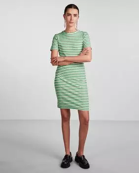 Приталенное платье с коротким рукавом и круглым вырезом Pieces, зеленый