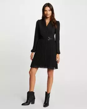 Приталенное платье с плиссированной юбкой Morgan, черный