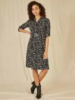 Приталенное платье с принтом dash Yumi, черный/белый