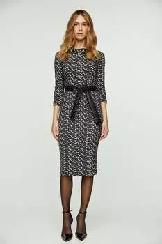 Приталенное платье с принтом и поясом Conquista, серый