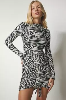 Приталенное платье с узором «зебра» Happiness Istanbul, черный