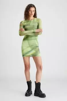 Приталенное платье с верхним слоем из сетки Calvin Klein Jeans, зеленый
