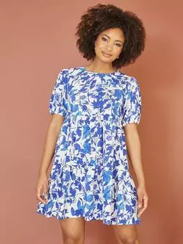 Приталенное платье-туника с принтом в виде листьев mela london Yumi, синий