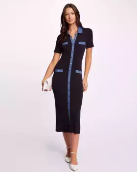 Приталенное трикотажное платье миди Morgan, тёмно-синий