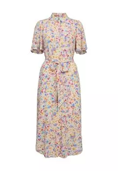 Приталенное женское платье-рубашка длиной 7/8 с короткими рукавами Nmph, цвет Limelight