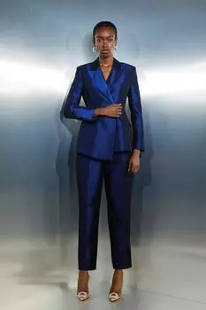 Приталенные брюки-конусообразные с широким поясом Karen Millen, темно-синий