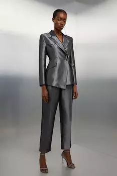 Приталенные брюки-конусообразные с широким поясом Karen Millen, серебро