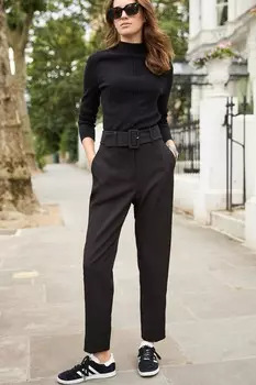 Приталенные брюки с зауженными штанинами и поясом Next, черный