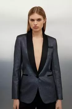 Приталенный блейзер с блестками и контрастными лацканами Karen Millen, синий