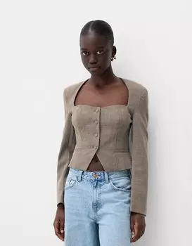 Приталенный блейзер с квадратным вырезом Bershka, коричневый