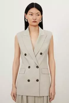 Приталенный двубортный пиджак без рукавов Karen Millen, бежевый