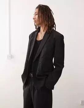 Приталенный двубортный пиджак Weekday Fabio черного цвета