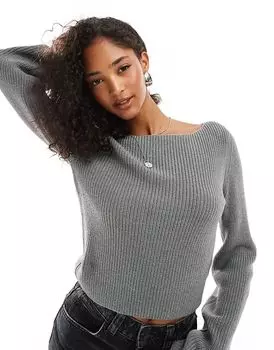 Приталенный джемпер с разрезом на рукаве серого цвета Threadbare