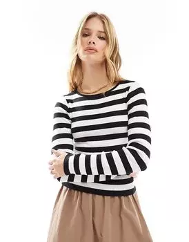 Приталенный джемпер в черно-белую полоску Threadbare