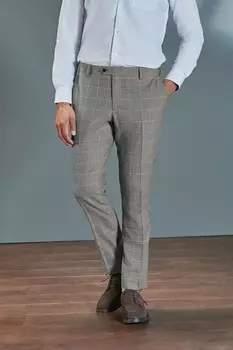 Приталенный фирменный костюм в клетку из шерсти tollegno: брюки Next, серый